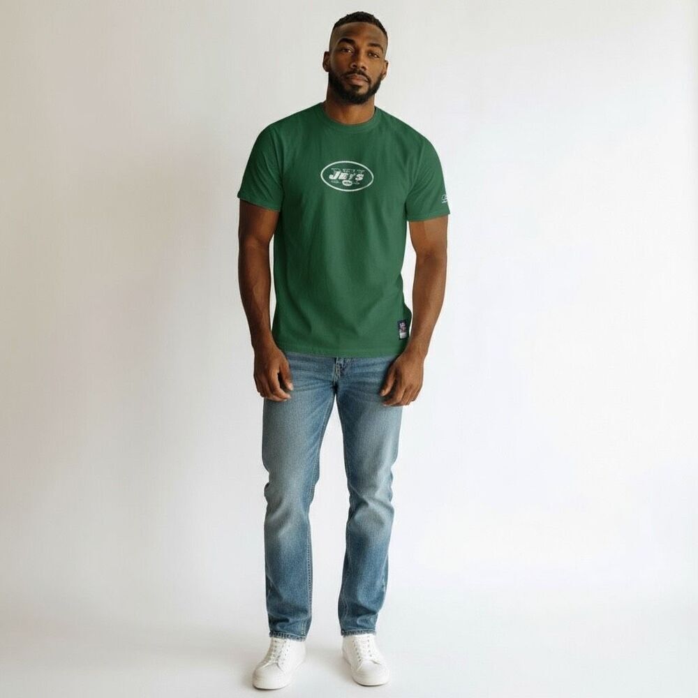 VINTAGE Reebok New York Jets Logo Solid Green Short Sleeve Tee Short Cotton L